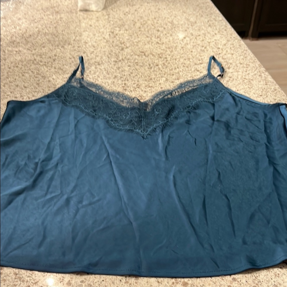 Elegant Blue Lace Trim Cami Top